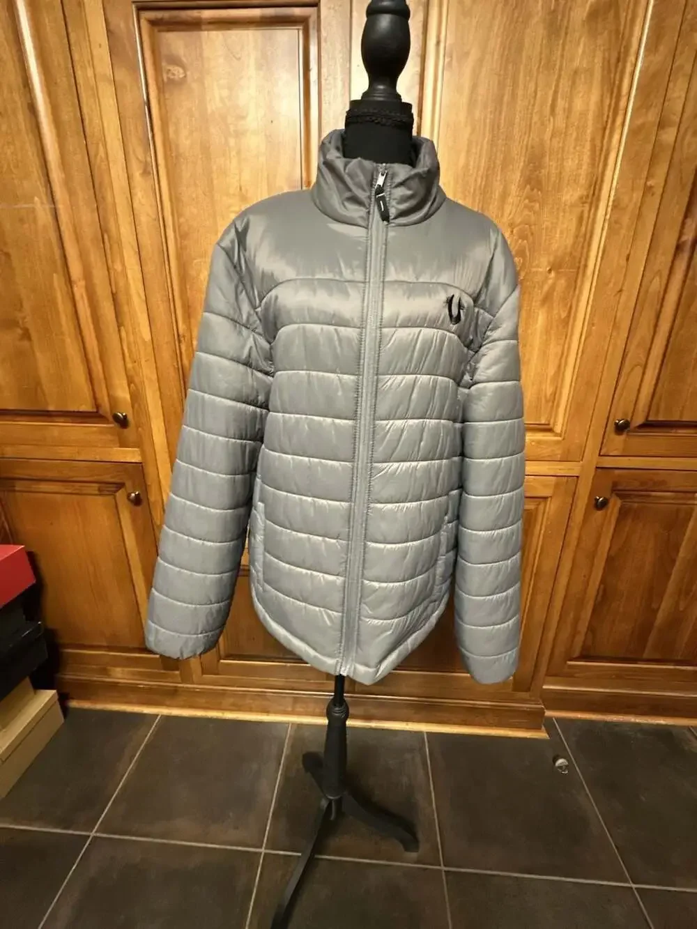 True Religion Mens Grey Full Zip Puffer Jacket Size L